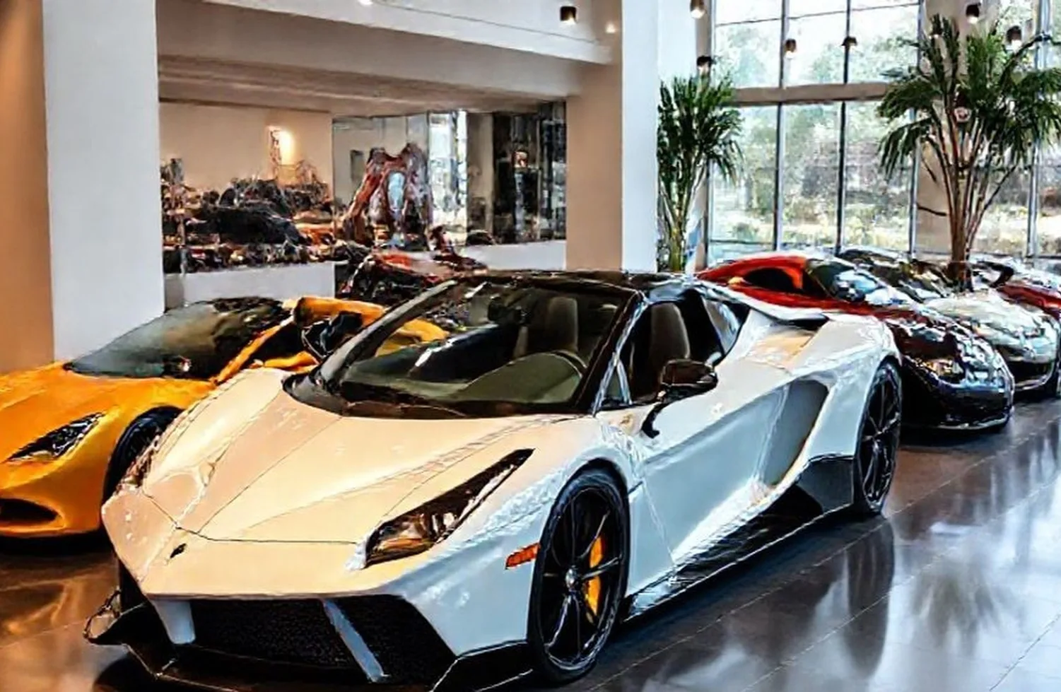 Exotic sports car display in professional setting