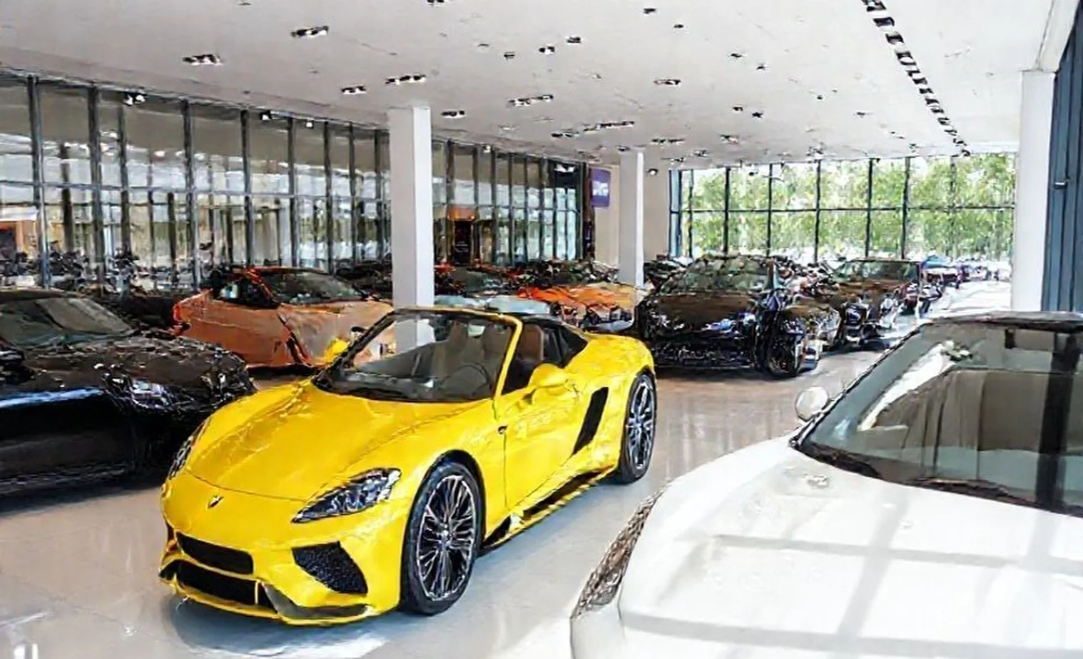 Modern luxury showroom with premium vehicles